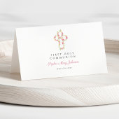 Carte De Placement Première communion rose de la Croix florale