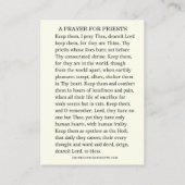 CARTE DE PLACEMENT PRIÈRE AUX PRÊTRES RELIGIEUX CATHOLIQUES (Dos)