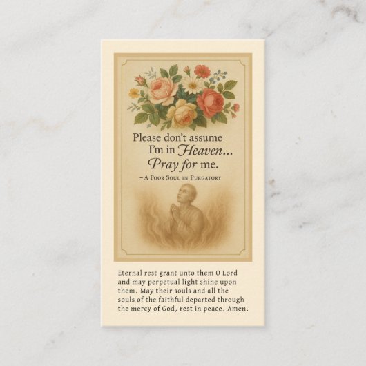 Carte De Placement Prière catholique pour les âmes dans les funéraill (Devant)