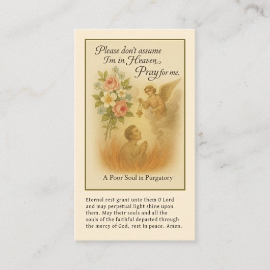 Carte De Placement Prière catholique pour les âmes dans les funéraill (Devant)
