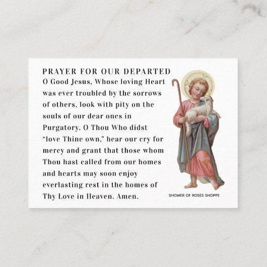 Carte De Placement Prière catholique pour les âmes dans les funéraill (Dos)