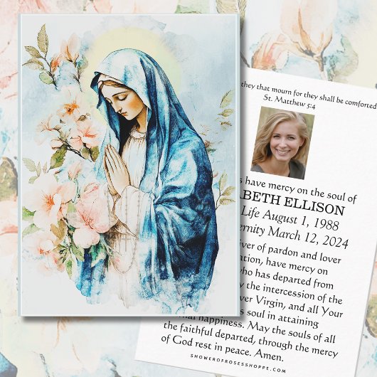 Carte De Placement Prière commémorative funéraire catholique Mary Flo