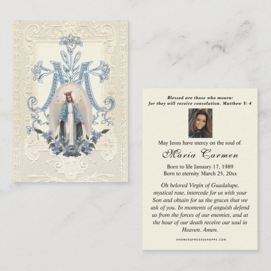 Carte De Placement Prière funéraire religieuse Vierge Marie (Devant / Derrière)
