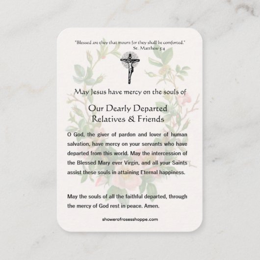 Carte De Placement Prière Purgatoire Catholique Toutes les âmes Vierg (Dos)