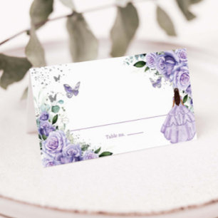 Carte De Placement Princesse Florale violette Silver Quinceañera XV 1