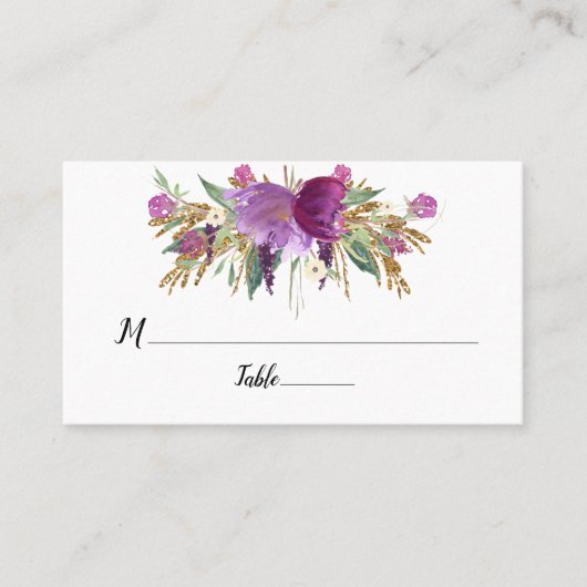 Carte De Placement Purple Améthyste Floral Or Éperches Plat (Devant)