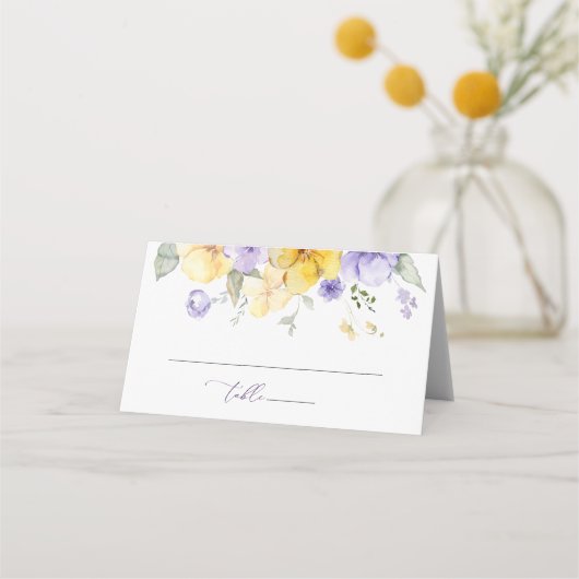 Carte De Placement Purple Flowers, Yellow Flowers, Bridal Shower (Devant)