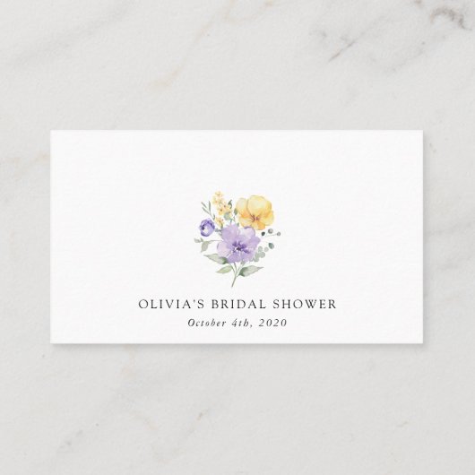 Carte De Placement Purple Flowers, Yellow Flowers, Bridal Shower (Dos)