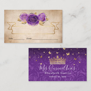 Carte De Placement Purple Lavender Roses Gold Crown Elegant Escort