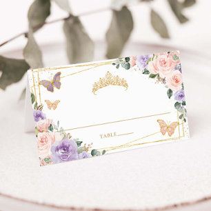 Carte De Placement Purple Lilac Blush Floral Quinceañera XV Anniversa