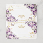 Carte De Placement Purple Lilac Floral Gold Butterflies Quinceañera  (Extérieur déplié)