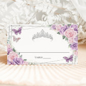 Carte De Placement Quinceañera Fleurs de Lilas Violet Rose Papillons