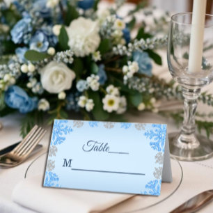 Carte De Placement Quinceañera Ice Blue Silver Winter Snowflake