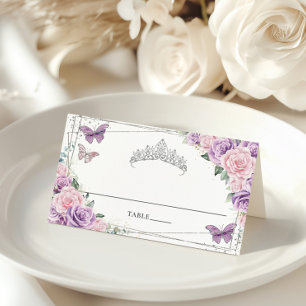 Carte De Placement Quinceañera Lilac Violet Rose Florale Papillons