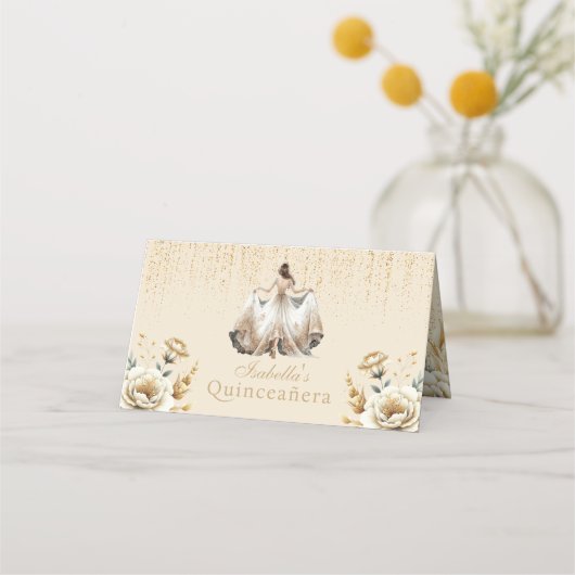 Carte De Placement Quinceañera Personnalisé Luxe Or Ivoire (Dos)