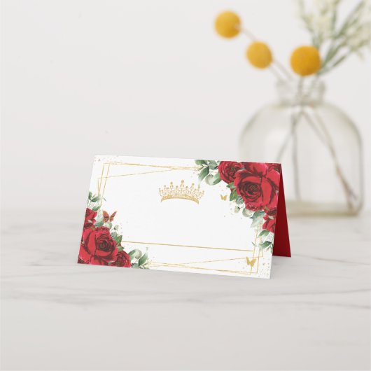 Carte De Placement Quinceanera Sweet 16 Anniversaire Rouge Floral Pri (Devant)
