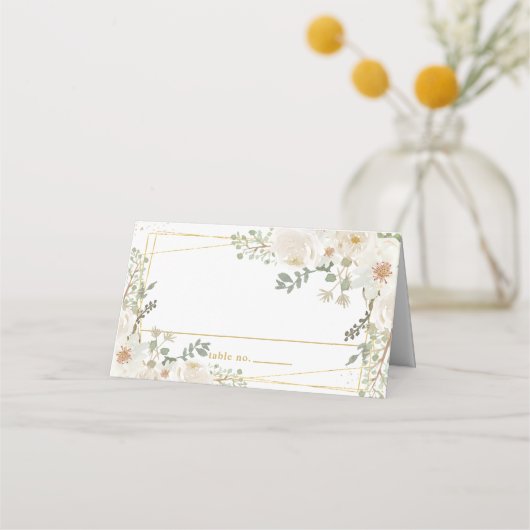 Carte De Placement Quinceanera Sweet 16 Birthday White Ivory Flowers (Devant)