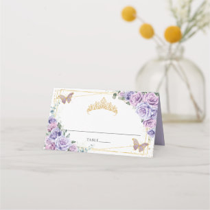 Carte De Placement Quinceañera XV 16 Papillons Fleuris Lilas Violet