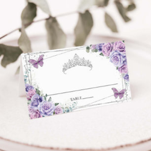 Carte De Placement Quinceañera XV 16 Papillons Fleuris Lilas Violets