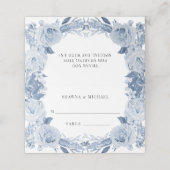 Carte De Placement Réception classique de mariage floral bleu et blan (Extérieur déplié)