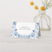 Carte De Placement Réception classique de mariage floral bleu et blan (Dos)