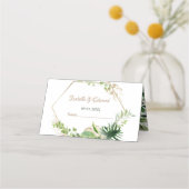 Carte De Placement Réception de mariage aux feuilles de Monstera vert (Dos)