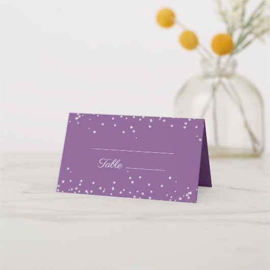 Carte De Placement Réception de mariage avec paillettes argentées vio (Devant)