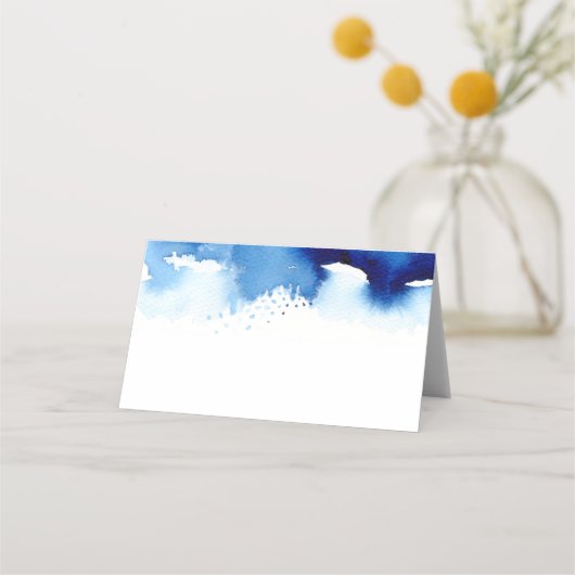 Carte De Placement RÉCEPTION DE MARIAGE élégant aquarelle bleu splash (Devant)