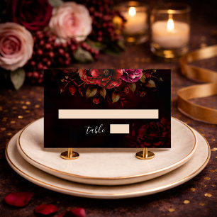 Carte De Placement Réception de mariage floral élégant rouge noir d'h