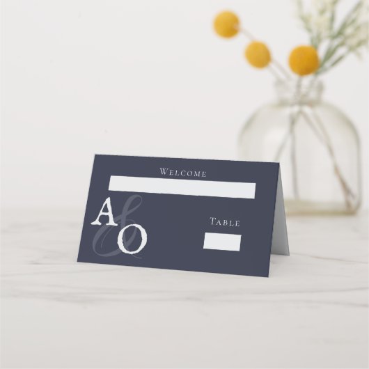 Carte De Placement Réception de mariage Monogramme bleu marine (Devant)