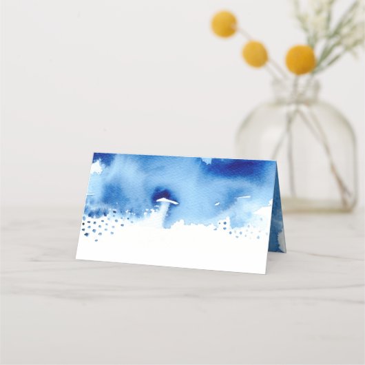 Carte De Placement RÉCEPTION MARIAGE design aquarelle bleu marine (Dos)