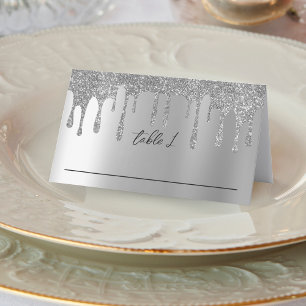 Carte De Placement Réception mariage Parties scintillant argent