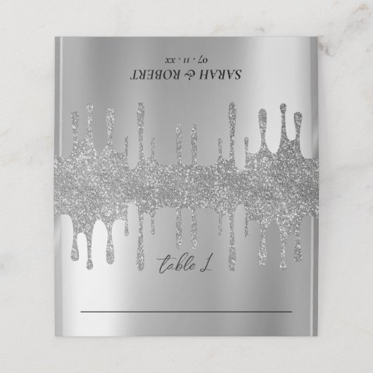 Carte De Placement Réception mariage Parties scintillant argent (Extérieur déplié)