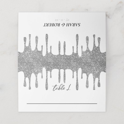 Carte De Placement Réception mariage Parties scintillant blanche et a (Extérieur déplié)