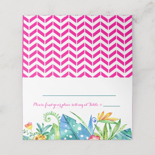 Carte De Placement Réception Tropical Pink Turquoise Floral Chevron (Extérieur déplié)