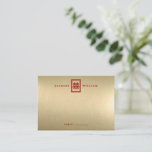 Carte De Placement Rectangle classique Double Bonheur Mariage chinois (Debout devant)