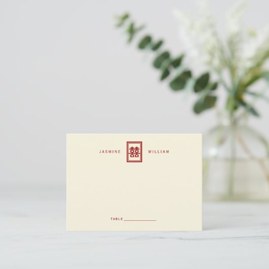 Carte De Placement Rectangle double bonheur Mariage chinois classique (Debout devant)