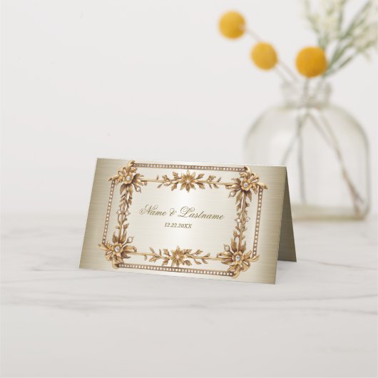 Carte De Placement Rectangle Orné Or mariage Fleurs Dimonées brillant (Dos)
