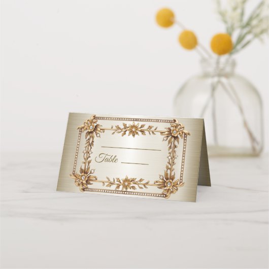 Carte De Placement Rectangle Orné Or mariage Fleurs Dimonées brillant (Devant)