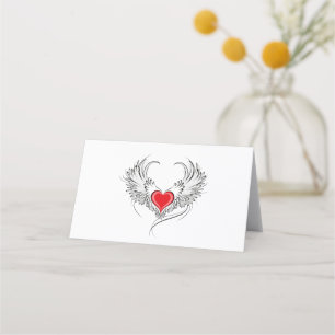 Carte De Placement Red Angel Coeur avec ailes