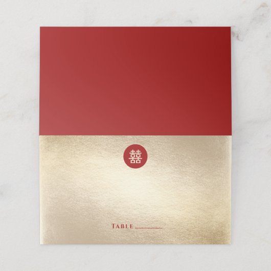 Carte De Placement Red Circle Double Bonheur Gold Mariage chinois (Extérieur déplié)