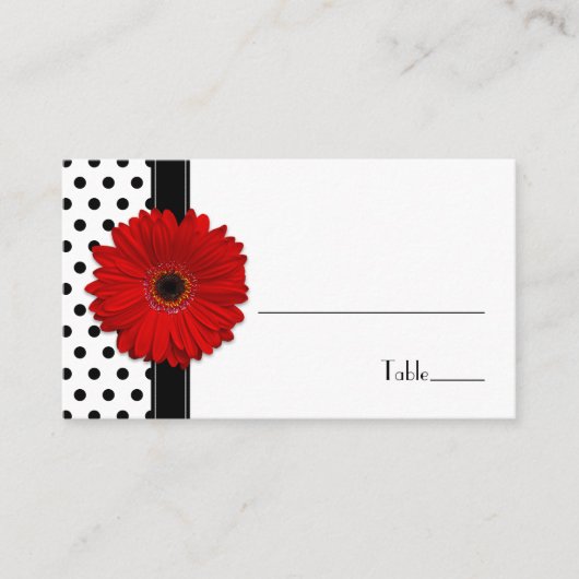 Carte De Placement Red Daisy Black White Polka Mariage Place Card (Devant)