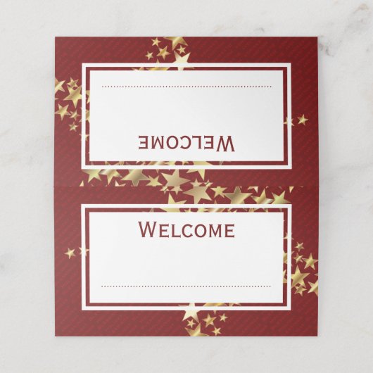 Carte De Placement Red Gold FESTIVE STARS personnalisable (Extérieur déplié)