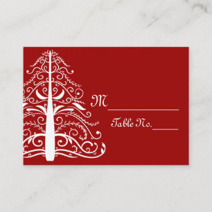 Carte De Placement Red White Christmas Tree Winter Wedding Place Card