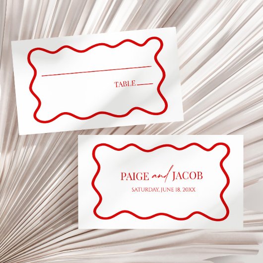 Carte De Placement Red White Elegant Wavy Border Wedding