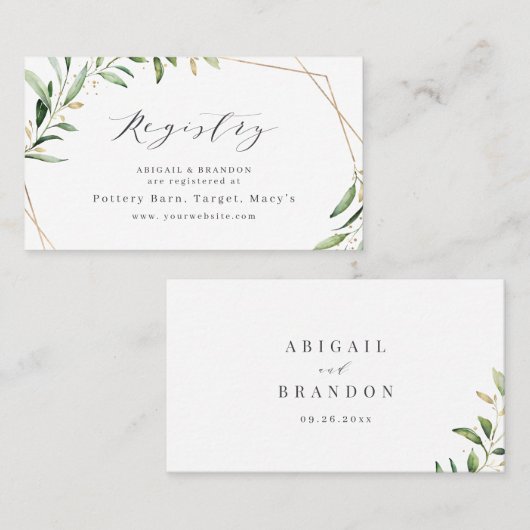 Carte De Placement Registre de mariage rustique or verdure moderne (Devant / Derrière)