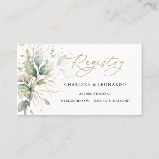 Carte De Placement Registre mariage Greenery Gold Floral Place Card (Devant)