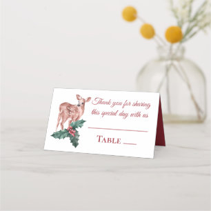 Carte De Placement Reindee Noël hiver Rouge Mariage cerf Floral