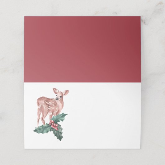 Carte De Placement Reindee Noël hiver Rouge Mariage cerf Floral (Extérieur déplié)