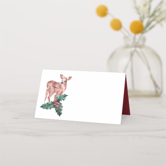 Carte De Placement Reindee Noël hiver Rouge Mariage cerf Floral (Devant)
